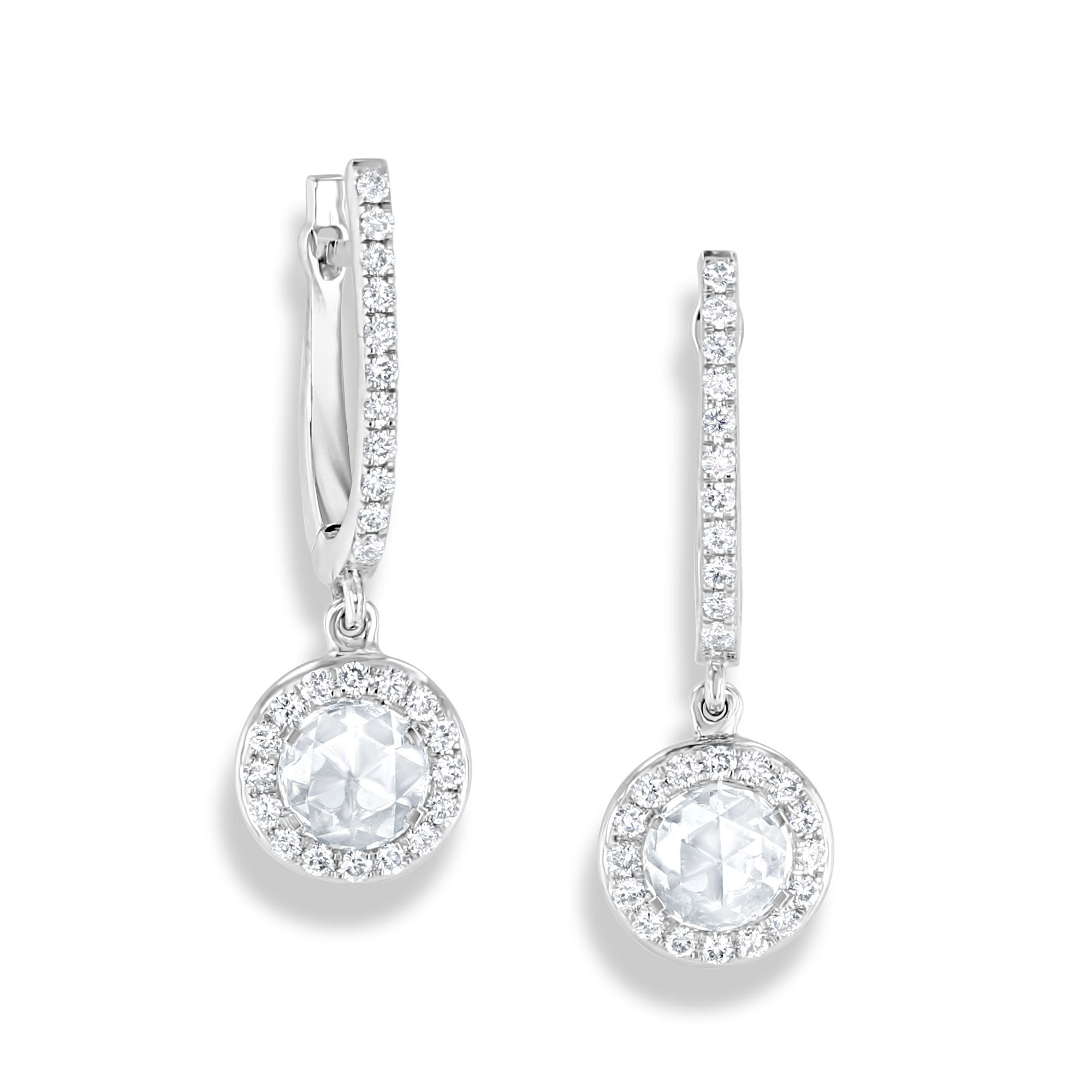 Image of 64Facets Rose Cut Diamond Drop Dangle Earrings in 18 Karat Gold
